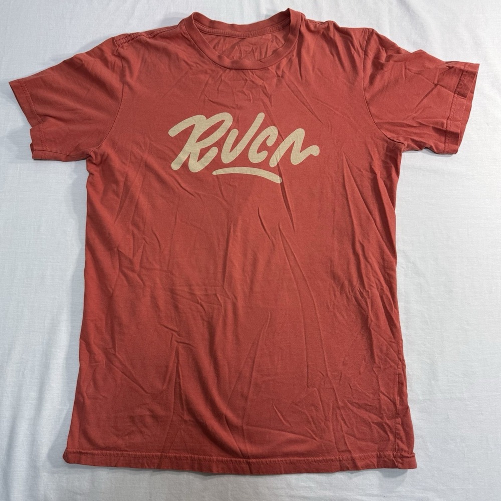 RVCA Mens Graphic T-Shirt Distressed‎ Script Logo Dusty Red Size S Small